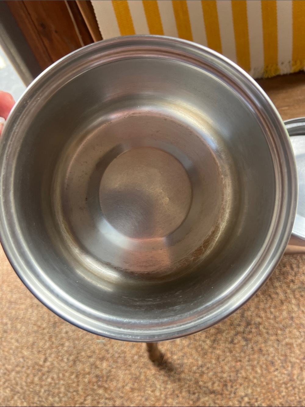 Vintage Stainless Steel Flint Saucepan with Black Handle and Yellow Accent - Picture 7 of 8